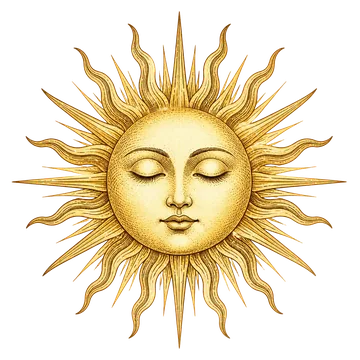 Golden celestial sun with a face