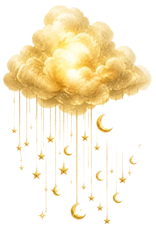 Golden cloud with hanging stars and moons